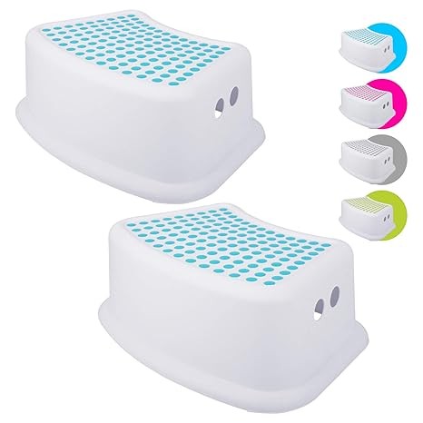 Step Stool for Kids (2 Pack), Toddlers Stool for Potty Training, Bathroom, Kitchen, Bedroom, Toy Room and Living Room. Toilet Stools with Soft Anti-Slip Grips for Safety, Stackable (Blue)