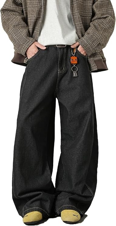Baggy Hip Hop Jeans for Men Wide Leg Skater Denim Pants Casual Loose Fit Long Trousers