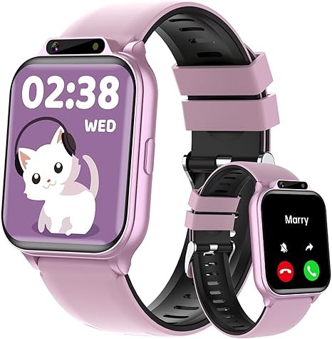 Smart Watch for Kids, 1.85" Fitness Tracker with Heart Rate, Sleep Monitor, IP68 Waterproof Smartwatches with Video Music, Pedometer, Game, NO APP/Phone, Gift for Boys Girls. (Classic, Pink)