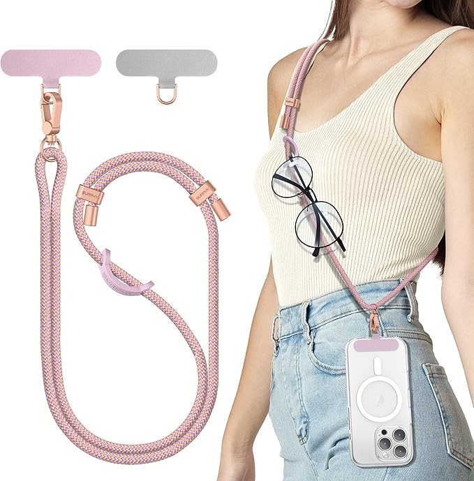 SURPHY Phone Lanyard for Cellphone Case, Phone Strap Crossbody with 2 Pack Tether Tab, Premium Metal Buckles, Cellphone Lanyard Crossbody for Women and Men, Pink & Purple