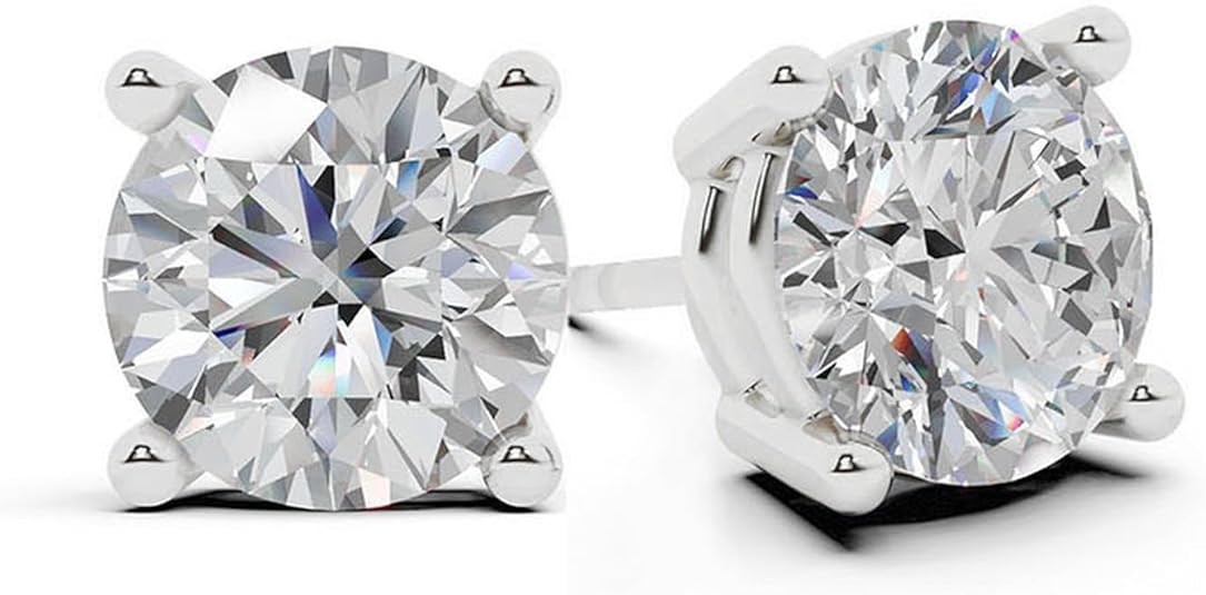 Belacqua Lab Grown Diamond Stud Earrings in 14K White Gold, Round Cut, 1/4 to 4 Carat, F-Color, VS-Clarity, 4 Prong Setting, Push Back, Jewelry for Women, Gift Box Included