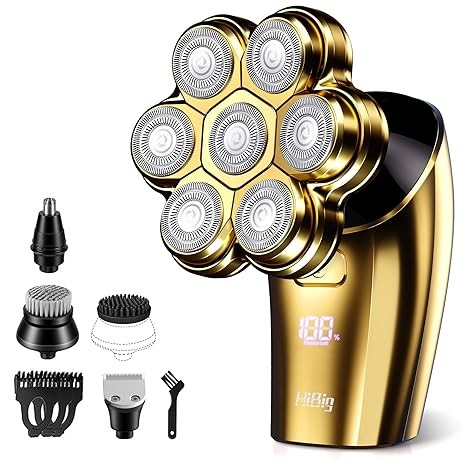 Head Shavers for Bald Men - 7D Arc Magnetic Detachable Electric Razor, Waterproof Wet Dry 5-in-1 Electric Shaving & Grooming Kit, LED Display Rechargeable Head & Body Hair Shaver, Gold