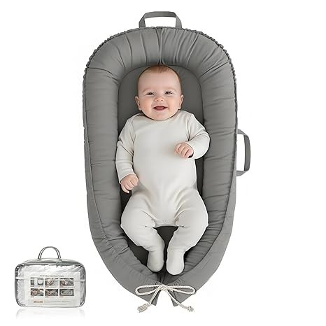 Baby Lounger - Infant Lounger for Newborn 0-24 Months, Pure Cotton Breathable Baby Nest Lounger, Newborn Essentials for Baby Boys & Girls, Portable Baby Lounger for Home and Travel