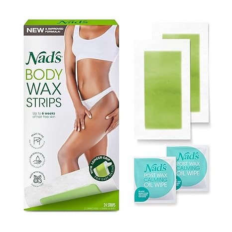 Nad's Body Wax Strips Hair Removal For Women At Home plus 4 Calming Oil Wipes, 24 Count