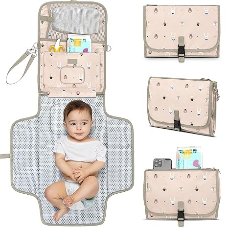 KeaBabies Portable Diaper Changing Pad, Travel, Car - Large Waterproof Baby Changing Mat, Wipeable, Padded, On The Go Travel Diaper Clutch Bag, Easy to Use Pockets for Newborn Essentials (Wild Patrol)