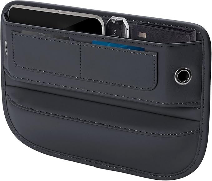 Universal Fit Premium Leather Car Seat Gap Filler Organizer, Center Console Organizer with Card Slots, Clever Gifts for Car SUV Truck Owners (Black, 1 Pack)