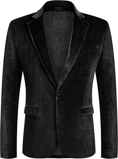 COOFANDY Men's Velvet Blazer Notched Lapel Velour Suit Jacket One Button Tuxedo Jackets for Wedding Prom Party Dinner