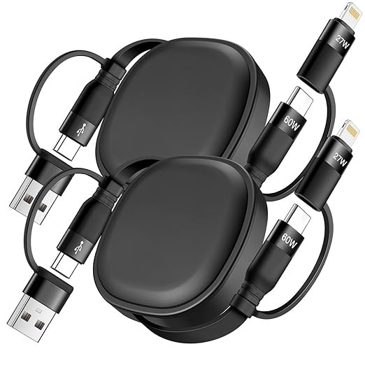 Multi Charging Cable, 2Pack 5 in 1 Retractable Lightning Charger Cable 60W USB C to USB C Fast Charging,Multiple USBC Cord Multi Car Charger for iPhone 17/16/15/14 Pro Max,iPad,Samsung S25 S24,Tablets