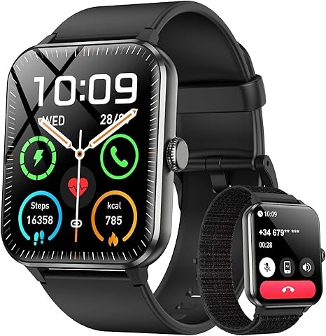 Blackview 2026 Smart Watch (Answer/Make Calls), Fitness Watch for Men and Women with Heart Rate/SpO2/Sleep Monitor/2 Straps, 100+ Sports Modes, IP68 Waterproof Activity Tracker for Android/iPhone