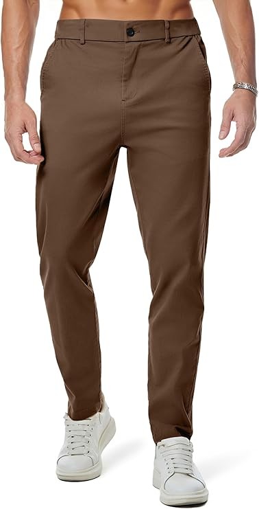 JMIERR Men's Chino Pants Casual Elastic Waist Tapered Golf Trousers