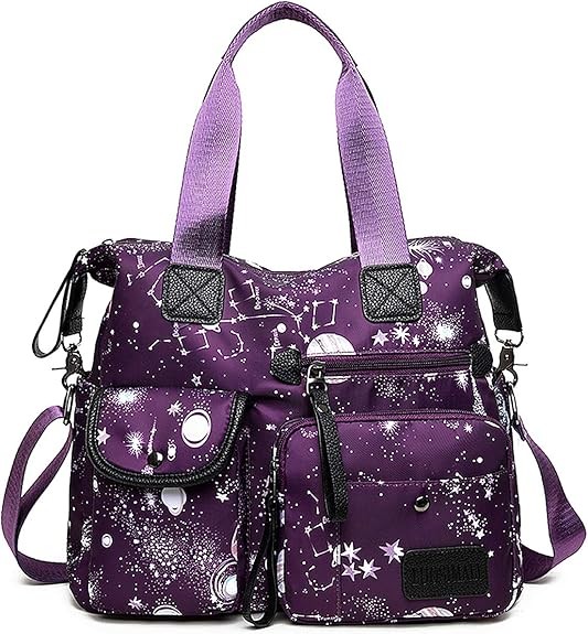 Tote Bag for Women,Multi Pockets Shoulder Handbag,Nurse Bag for Work,Large Cross body Purse,Fashion Nylon Top Handle Satchel