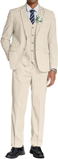 COOFANDY Men's 3 Piece Linen Suits Casual Lightweight Blazer Jackets Vest Pants Set for Wedding Business Prom