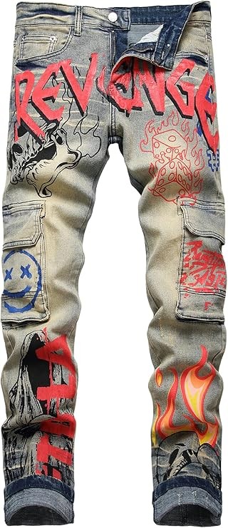 Baylvn Men's Designer Straight Slim Fit Patchwork Jeans Comfort Skinny Biker Denim Pants