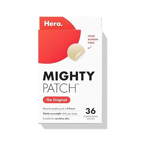 Mighty Patch Original Patch from Hero Cosmetics - #1 Hydrocolloid Acne Pimple Patches for Face, Shrinking Zits & Whiteheads in 1 Use, Nighttime Spot Pimple Stickers for Face, 36 Count