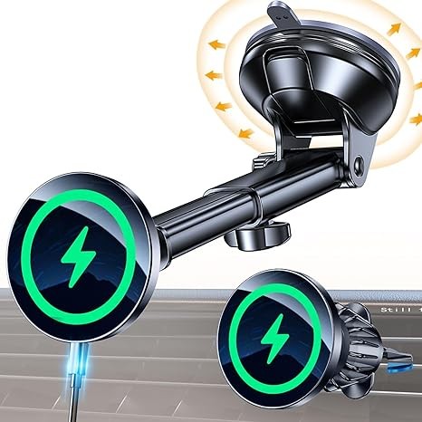 Coolpow for MagSafe Car Mount Charger【Ultra Magnet】Magnetic Phone Holders for Your Car Charger【Windshield+Vent+Dash】Magnetic Wireless Car Phone Holder Mount Charger Car Accessories for iPhone 17 16 15