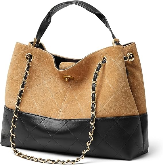 DORIS&JACKY Designer Satchel Tote Purse, Women Soft Lambskin Top Handle Shoulder Bag with Twist Lock Closure and Chain Strap