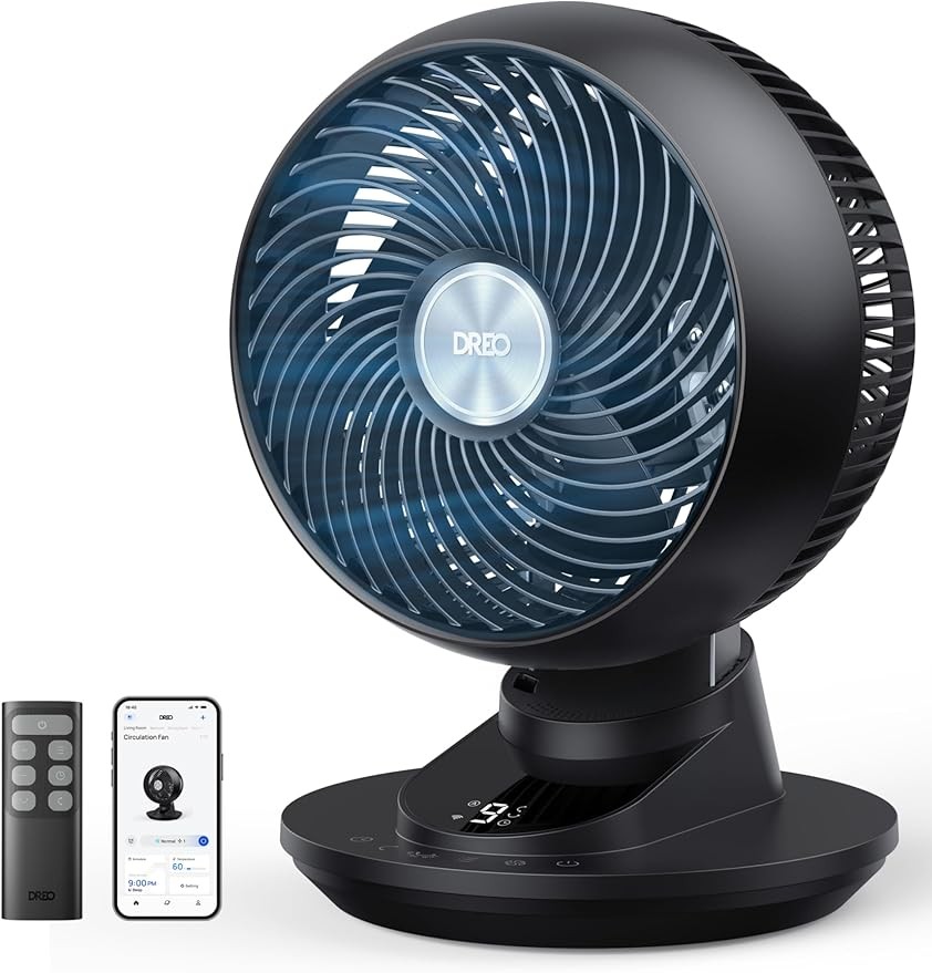 DREO Smart Fan for Bedroom, Powerful 85 ft Airflow, 12 Inches, Desk Fans in 20dB Quiet, 90°+90° oscillating fans, App/Voice Control, 9 Speeds & 8/12H Timer for Home Office Dorm