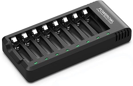 POWEROWL 8 Bay AA AAA Battery Charger, USB High-Speed Charging, Independent Slot, for Ni-MH Rechargeable Batteries, No Adapter