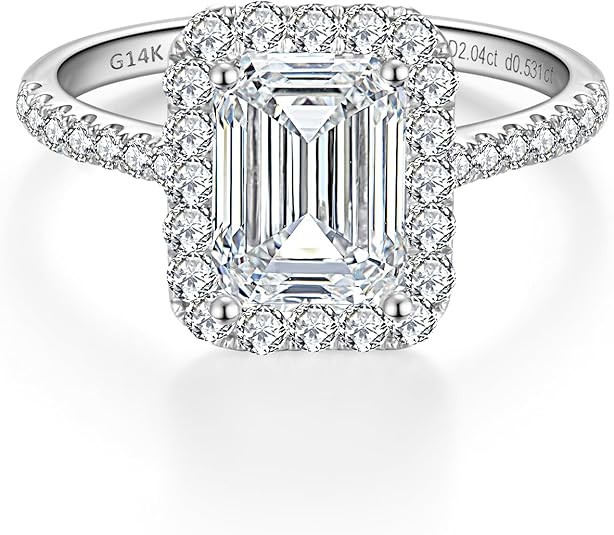 Halo 14k White Gold 0.5 to 2.5 Cttw IGI Certified LAB Grown Diamond Engagement Rings with Side Stones, Anniversary Wedding Promise Rings Jewelry Gifts for Women, Clarity VS1-VS2, D E F Color