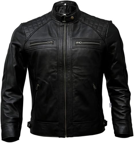Mens Genuine Leather Biker Jacket Black | Vintage Brown Distressed Lambskin Motorcycle Jackets for Men