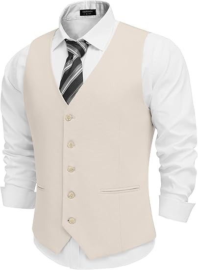 COOFANDY Men's Linen Vest Casual Linen Slim Fit Suit Vests Dress Waistcoat Wedding Business Prom