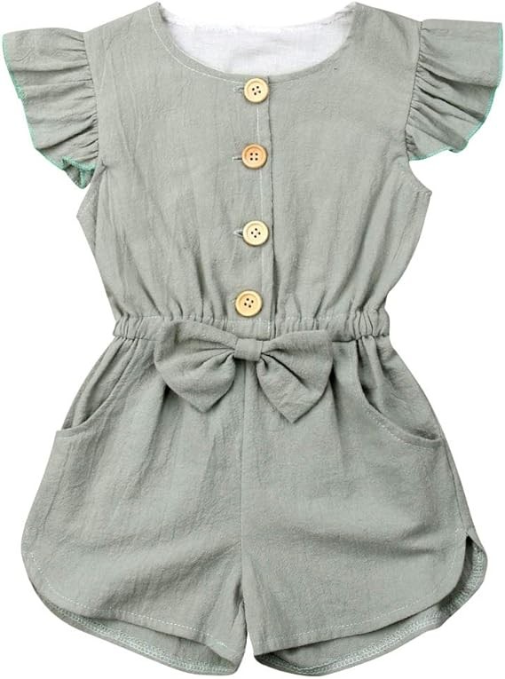 BULINGNA Toddler Kids Baby Girl Flutter Sleeve/Sleeveless Romper Jumpsuit Botton Down Shirt Tops with Bowknot