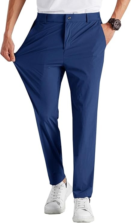 Runcati Mens Stretch Golf Pants Casual Slim Fit Dress Pants Elastic Waist Tapered Work Cropped Trousers