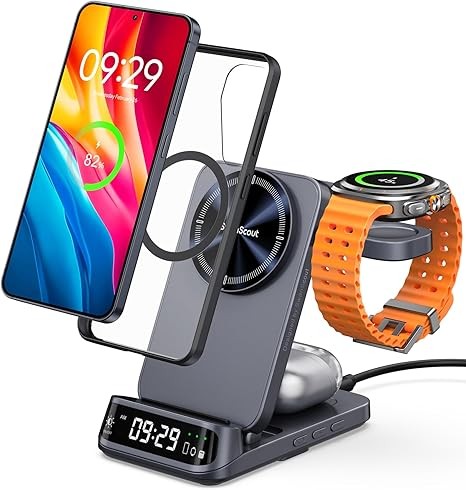 Magnetic Wireless Charging Station for Samsung, 3-in-1 Foldable Fast Charger for Galaxy S26/S25/S24/S23/Z Fold & Flip 7/6/5, Galaxy Watch 8/7/6/5 Pro/Ultra & Buds, SwanScout 708SM (Need Magnetic Case)