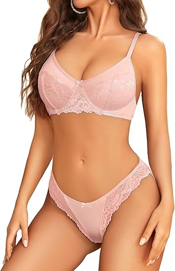 Avidlove Lingerie Sets for Women Sexy 2 Piece Bra and Panty Set Satin Lace Lingerie Set Unlined Underwire Bra