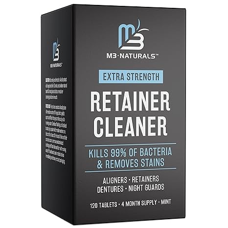 Retainer Cleanser Tablets Invisalign Cleaner, Removes Odors Discoloration Stains and Plaque 4 Month Supply Denture Cleansers Retainers Mouth Guards Denture Bath Mint by M3
