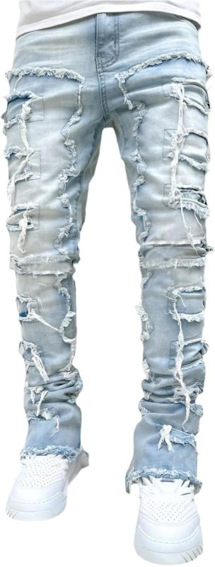 YEOU Men's Stacked Skinny Jeans - Y2K Harajuku Style Ripped Denim Pants with High Waist