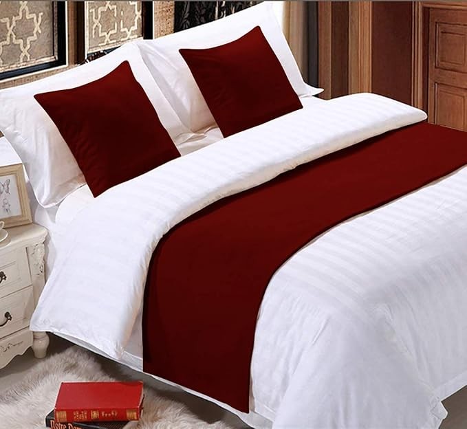 Elegant Decor 800 Thread Count Bed Runner with 2 Piece Cushion Covers - 100% Egyptian Cotton - Luxurious Premium Hotel Quality Bed Scarf Runner for Bedroom Hotelroom - King (Burgundy)