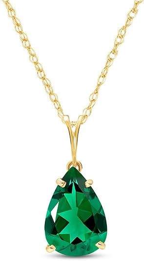 Galaxy Gold GG 14K Solid Yellow Gold Necklace With Pear Shape 3.00 ctw High Polished Genuine Emerald - Grade AAA LAB GROWN GENUINE REAL EMERALD