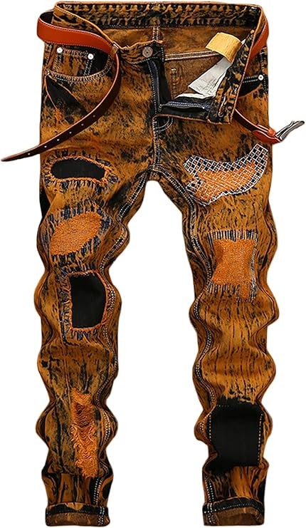 Enrica Men's Ripped Straight Slim Moto Biker Jeans