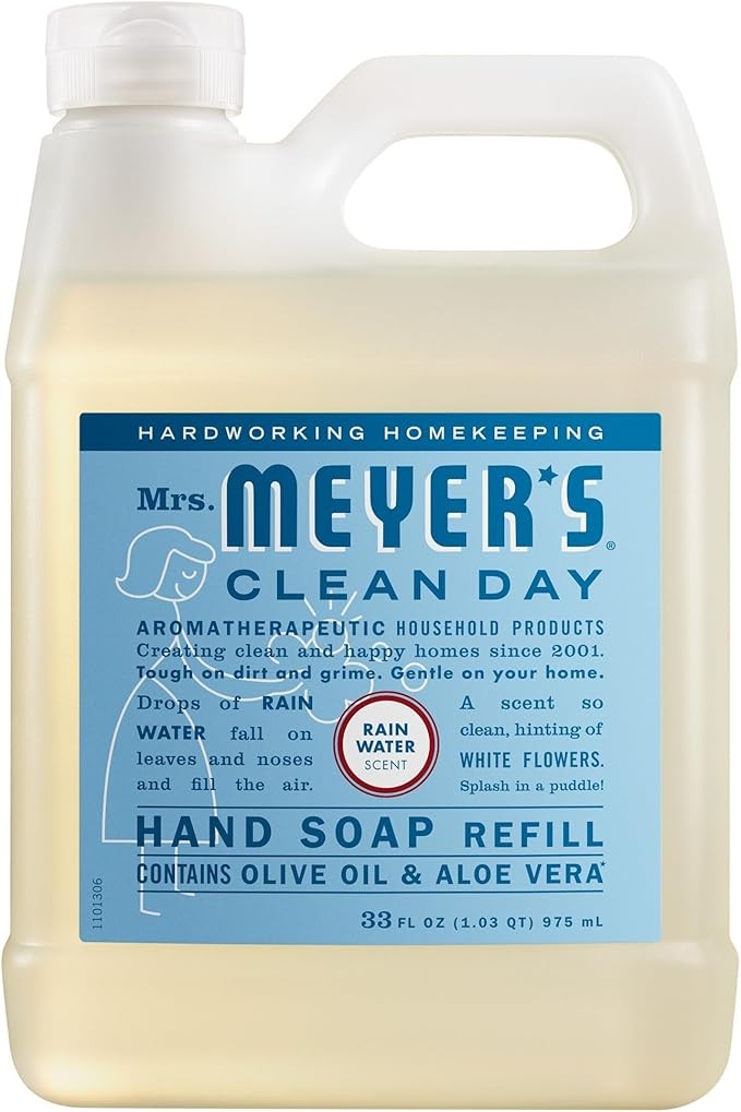 MRS. MEYER'S CLEAN DAY Hand Soap Refill, Rain Water Scent, 33 Fl Oz Bottle